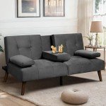 Gray Velvet Sofa Bed with Removable Armrests