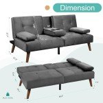 Gray Velvet Sofa Bed with Removable Armrests