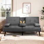 Gray Velvet Sofa Bed with Removable Armrests