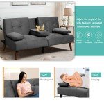 Gray Velvet Sofa Bed with Removable Armrests