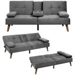Gray Velvet Sofa Bed with Removable Armrests