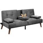 Gray Velvet Sofa Bed with Removable Armrests