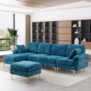 Stylish Teal U-Shaped Velvet Sectional Sofa Set