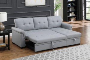 Reversible Black Leather Sleeper Sectional Sofa with Storage