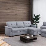 Reversible Black Leather Sleeper Sectional Sofa with Storage