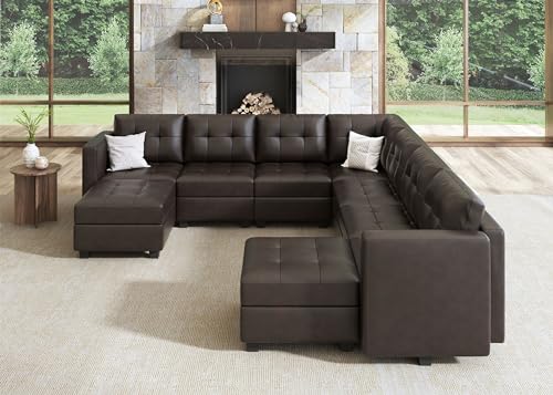 HONBAY Brown U-Shaped Modular Sectional Sofa