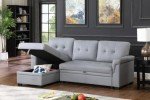 Reversible Black Leather Sleeper Sectional Sofa with Storage