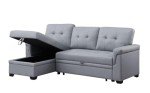 Reversible Black Leather Sleeper Sectional Sofa with Storage
