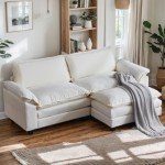 Beige Modern Deep Seat Sectional Sofa with Ottoman