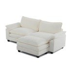 Beige Modern Deep Seat Sectional Sofa with Ottoman