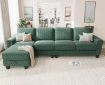Green Corduroy Convertible L-Shaped Sectional Sofa