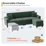 Green Corduroy Convertible L-Shaped Sectional Sofa