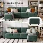 Green Corduroy Convertible L-Shaped Sectional Sofa