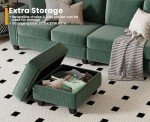 Green Corduroy Convertible L-Shaped Sectional Sofa