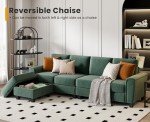 Green Corduroy Convertible L-Shaped Sectional Sofa