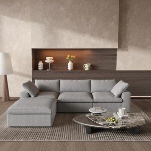 Light Grey Modular Sectional Sofa with Ottoman