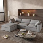 Light Grey Modular Sectional Sofa with Ottoman