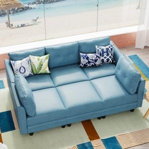 Navy Blue Reversible Modular Sofa with Storage