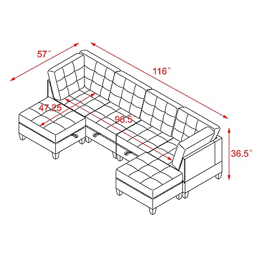 Modular Velvet U-Shaped Sofa Set with Storage