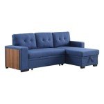 Blue Reversible Modern Sleeper Sectional Sofa