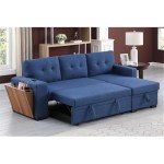 Blue Reversible Modern Sleeper Sectional Sofa