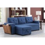 Blue Reversible Modern Sleeper Sectional Sofa