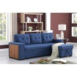 Blue Reversible Modern Sleeper Sectional Sofa