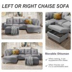 Light Gray Reversible Chaise Sectional Sofa Set