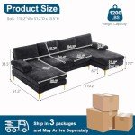 VINGLI 110" U-Shape Sectional Sofa in Black