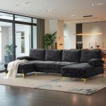 VINGLI 110" U-Shape Sectional Sofa in Black