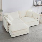Modern L-Shaped Cloud Couch with Ottoman - Beige White