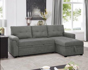 Gray Velvet Sectional Sleeper Sofa with Chaise Storage