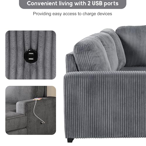 Grey U-Shaped Sleeper Sectional Sofa with Ottoman