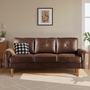 Ovio's 3-Seater Faux Leather Mid-Century Sofa