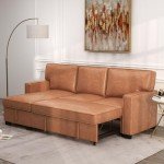 Convertible Faux Leather Sectional Sofa Bed with Storage
