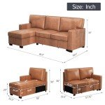 Convertible Faux Leather Sectional Sofa Bed with Storage