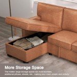 Convertible Faux Leather Sectional Sofa Bed with Storage