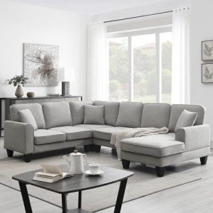 Light Gray Modular U-Shaped Sectional Sofa with Pillows