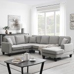 Light Gray Modular U-Shaped Sectional Sofa with Pillows