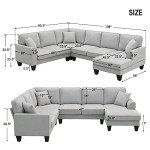 Light Gray Modular U-Shaped Sectional Sofa with Pillows
