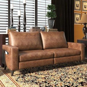 Brown Mid-Century Modern Faux Leather Sofa