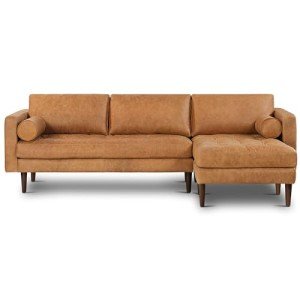 Cognac Tan Leather Right-Facing Sectional Sofa
