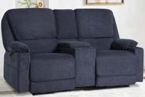 Navy Blue Dual Reclining Loveseat with Cup Holders
