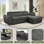 Grey L-Shaped Sofa Bed with Storage Chaise