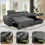 Grey L-Shaped Sofa Bed with Storage Chaise