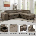 Light Brown L-Shaped Sectional Sofa with Pull-Out Bed