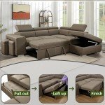 Light Brown L-Shaped Sectional Sofa with Pull-Out Bed