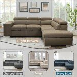 Light Brown L-Shaped Sectional Sofa with Pull-Out Bed