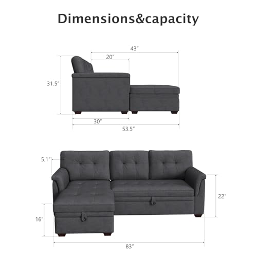 LOVMOR 84-inch L-Shaped Sectional Sleeper Sofa