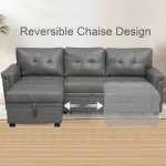 Reversible Gray Sleeper Sectional Sofa with Chaise